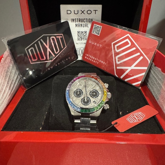 RARE NWT Duxot Accelero Meteorite Dial Rainbow Bezel Chronograph Watch - Picture 6 of 8